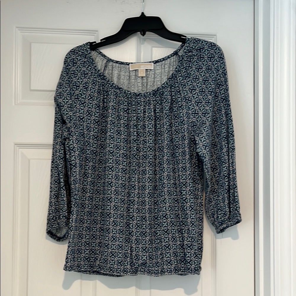 Michael Kors Blue and White 3/4 Sleeve Blouse